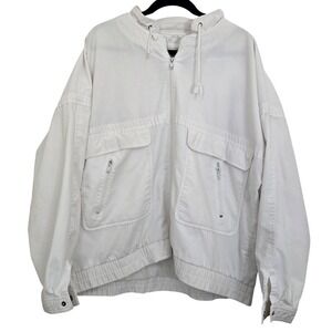 VTG 90s DAX Utility Bomber Jacket XL White Made in Korea Cargo Pockets Gorpcore‎